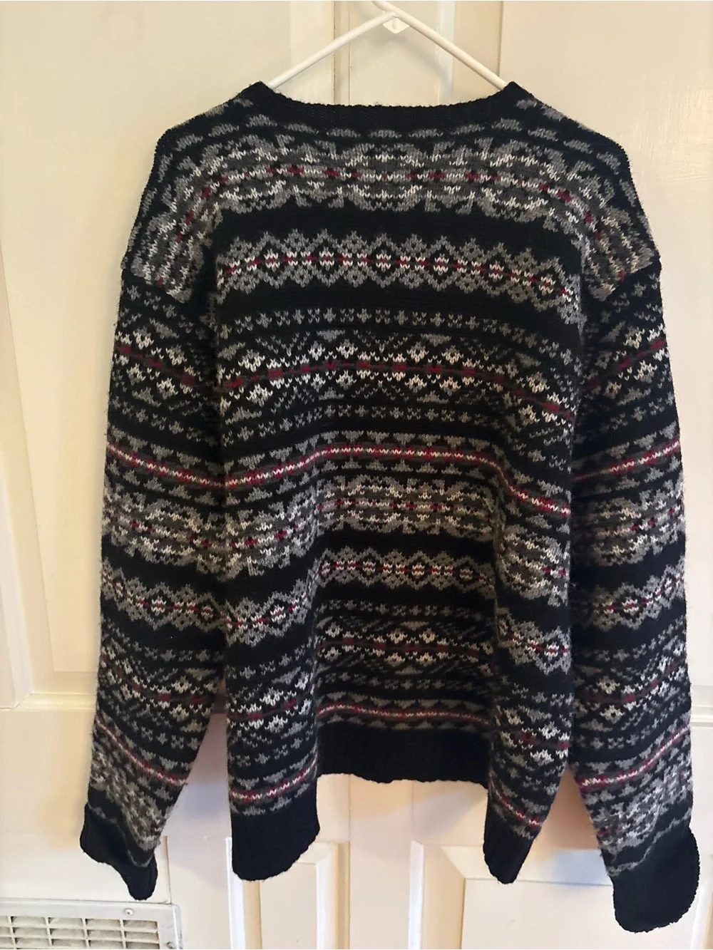 90s Polo Ralph Lauren Fair Isle Knit Sweater Black Grey Red Men’s XXL  Lambswool